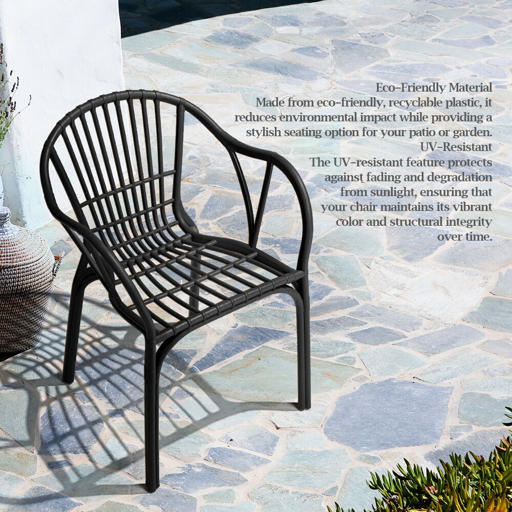 Furb 2PC Outdoor Dining Chair Lounge Chair Patio Furniture Garden Black/Camel - Picture 15 of 50