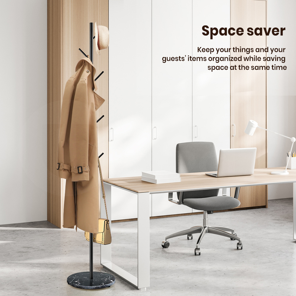 Furb Coat Rack Steel Clothes Stand Tree Hanger Hat Garment Hook Marble