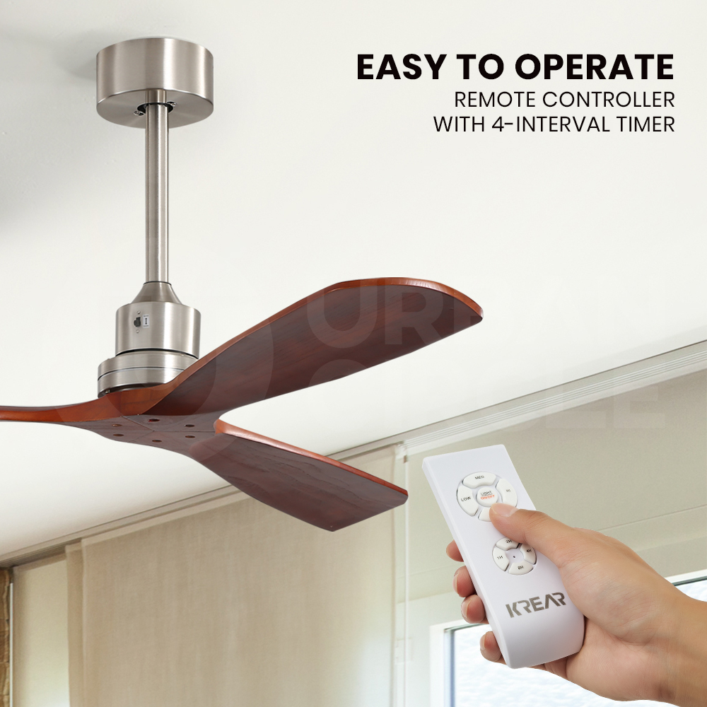 Krear 52" Inch Ceiling Fan Wooden Blades DC Motor Fans Light LED Remote Control - Picture 17 of 312