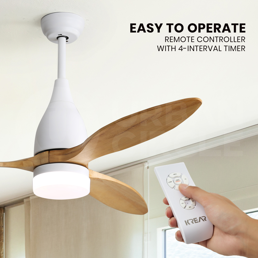 Krear 52" Inch Ceiling Fan Wooden Blades DC Motor Fans Light LED Remote Control - Picture 89 of 312