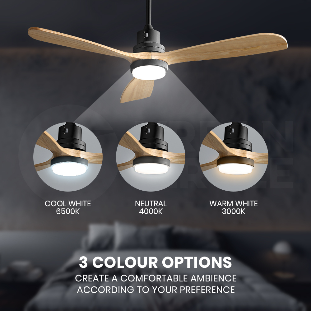 Krear 52" Inch Ceiling Fan Wooden Blades DC Motor Fans Light LED Remote Control - Picture 101 of 312