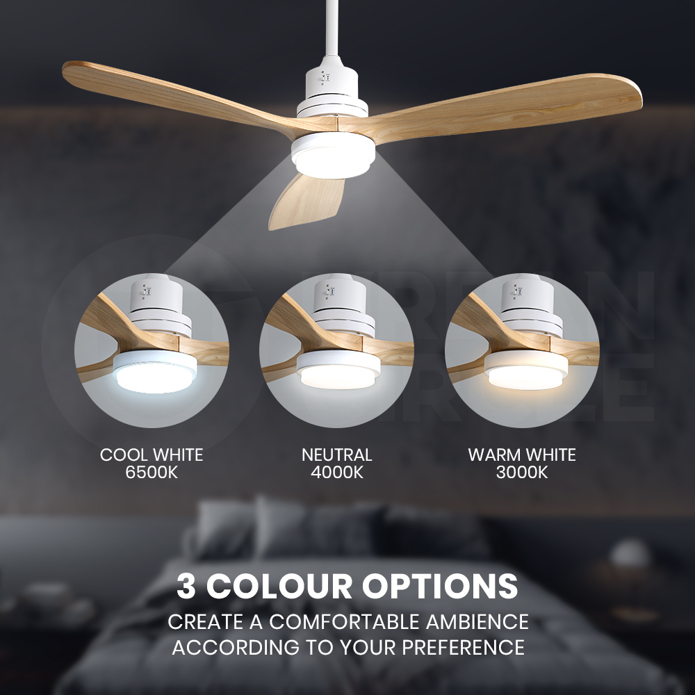 Krear 52" Inch Ceiling Fan Wooden Blades DC Motor Fans Light LED Remote Control - Picture 113 of 312
