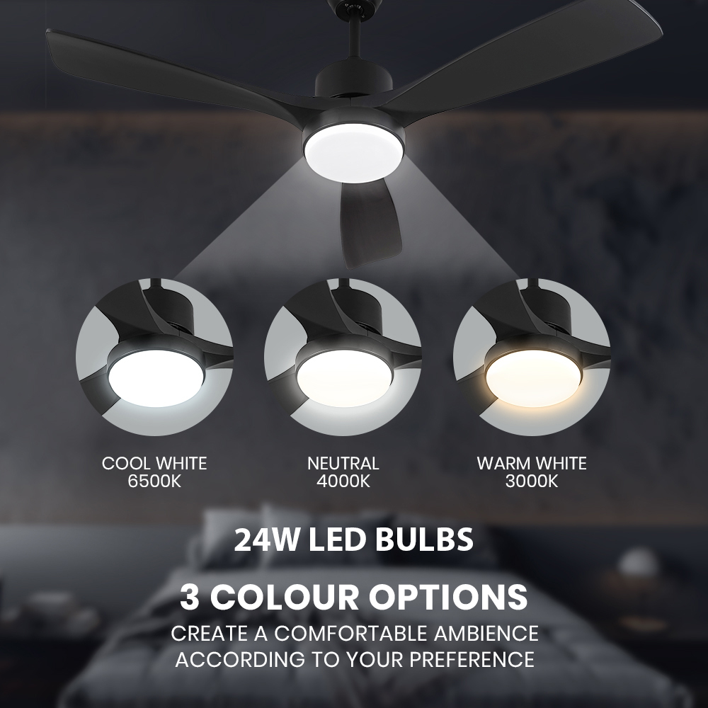 Krear 52" Ceiling Fan Wooden Blades DC Motor 6 Speed Remote Control LED Light - Picture 6 of 23
