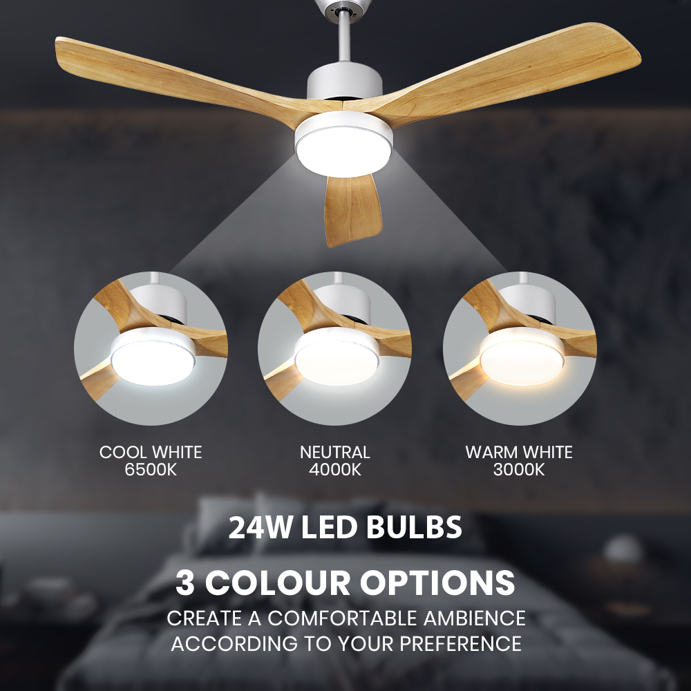 Krear 52" Ceiling Fan Wooden Blades DC Motor 6 Speed Remote Control LED Light - Picture 17 of 23