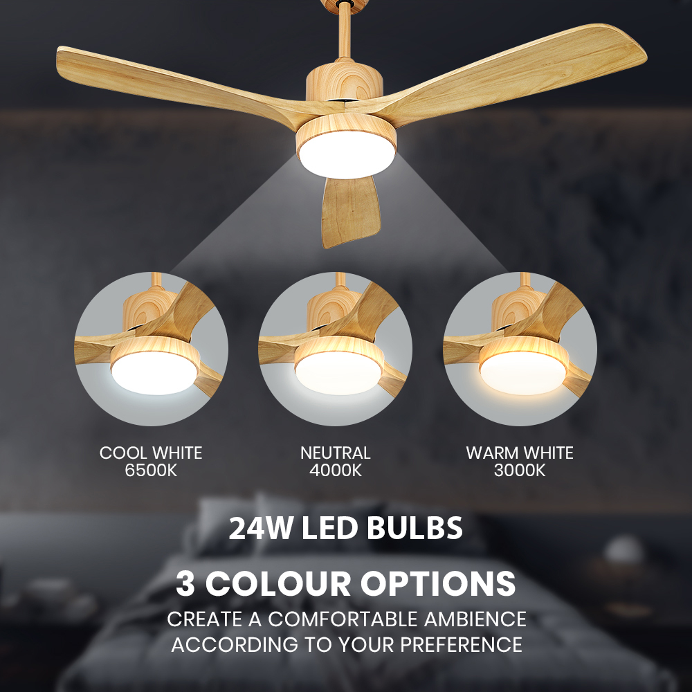 Krear Ceiling Fan With Light Remote Control 52'' DC Wood Blade Strong Wind Timer - Picture 38 of 55