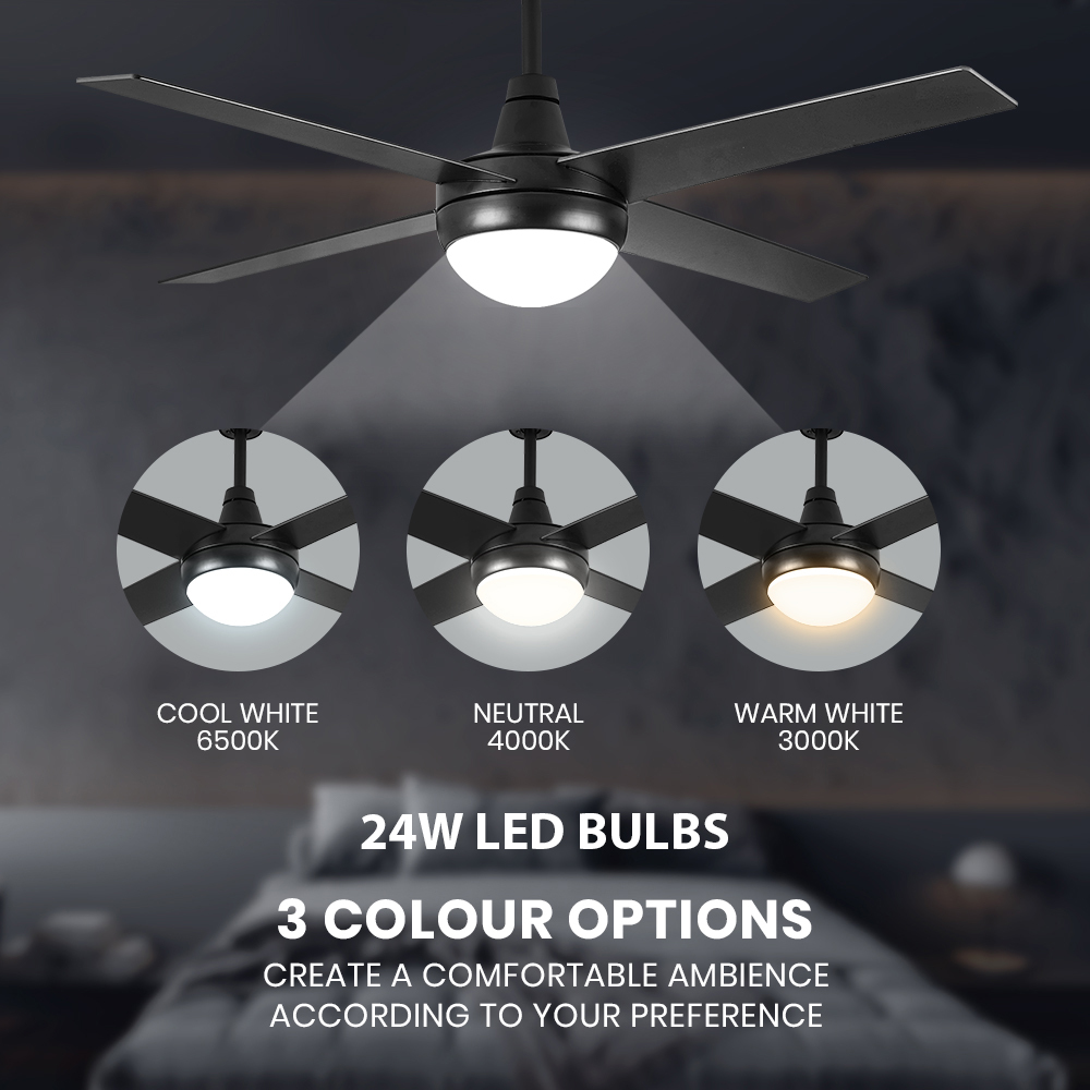 Krear 52" Inch Ceiling Fan Wooden Blades DC Motor Fans Light LED Remote Control - Picture 197 of 312