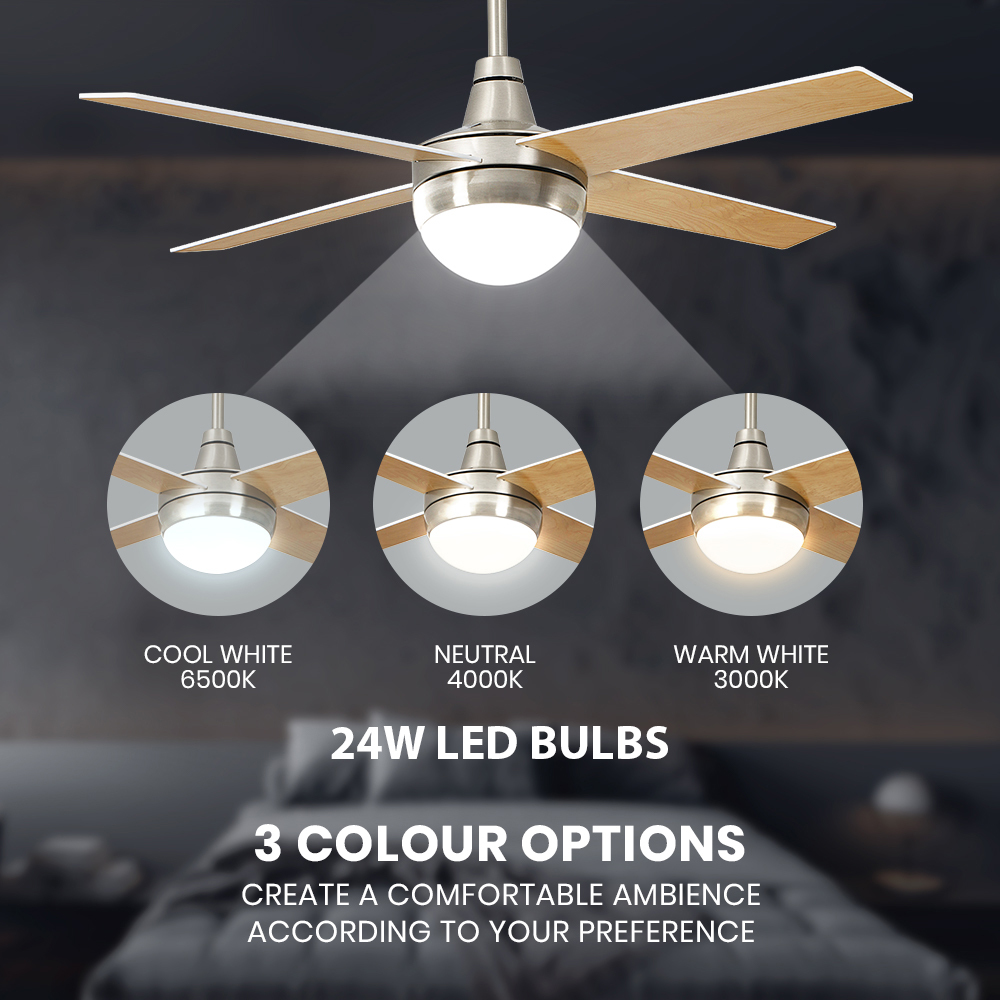 Krear 52'' Ceiling Fan with LED Light Remote Control Fans 4 Wood Blades 1320mm - Picture 38 of 88