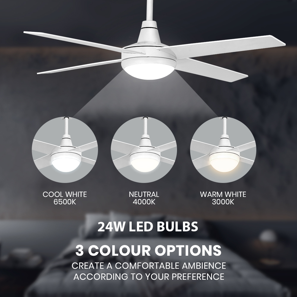 Krear 52'' Ceiling Fan with LED Light Remote Control Fans 4 Wood Blades 1320mm - Picture 49 of 88