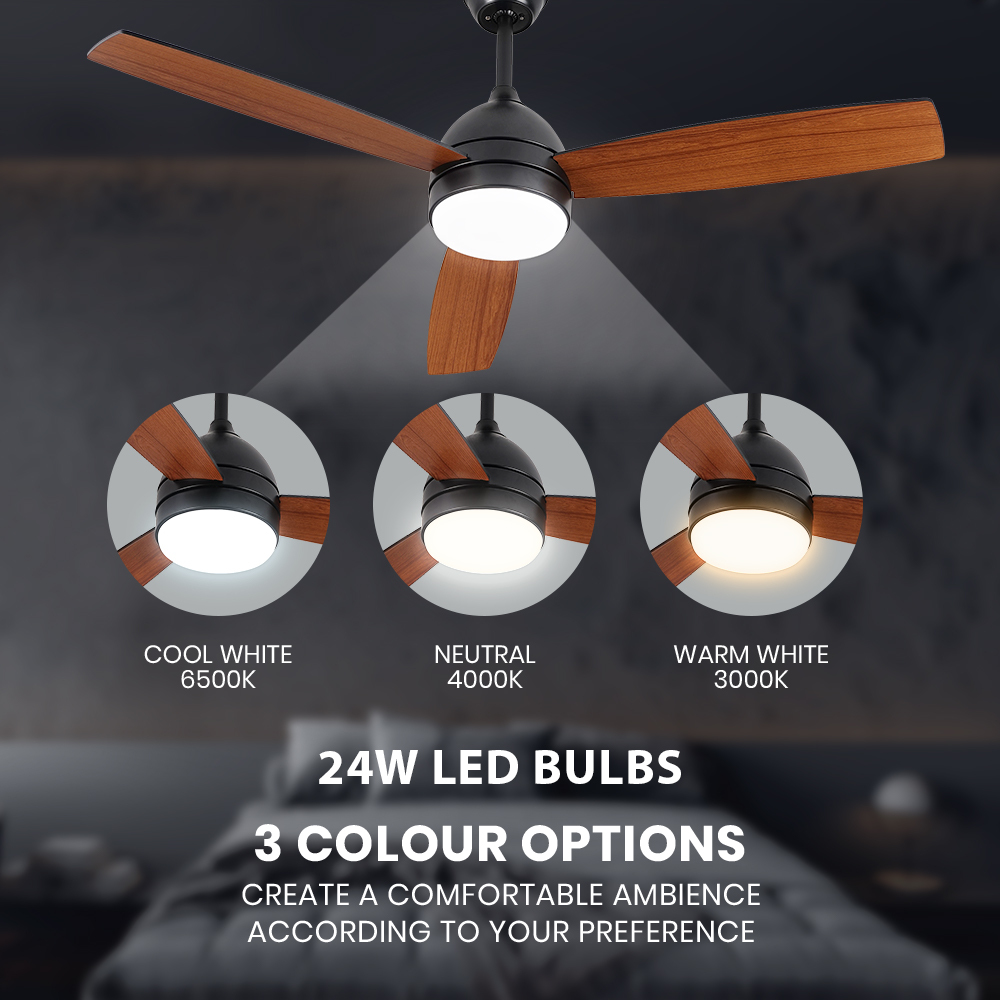 Krear 52" Inch Ceiling Fan Wooden Blades DC Motor Fans Light LED Remote Control - Picture 293 of 312