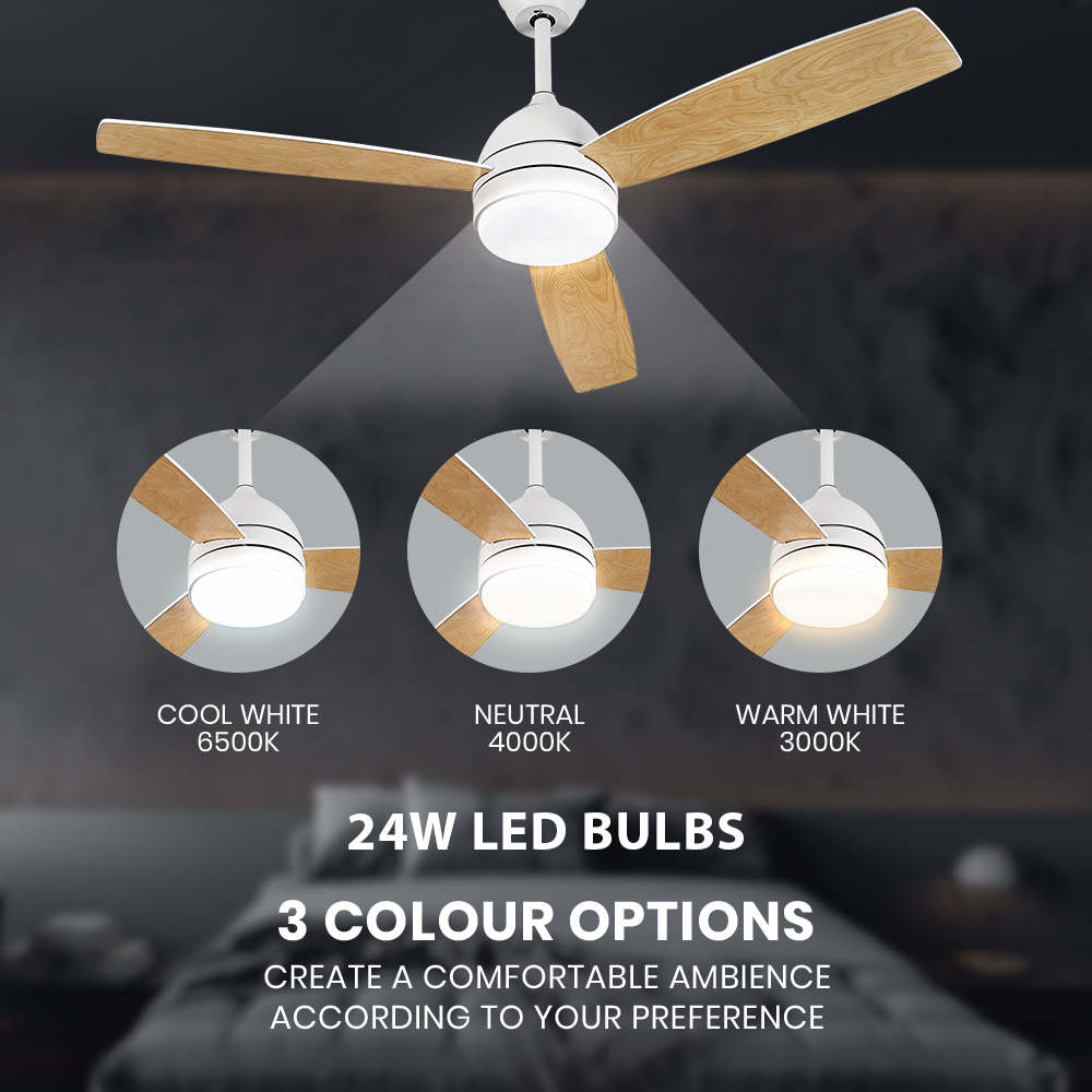 Krear 52" Inch Ceiling Fan Wooden Blades DC Motor Fans Light LED Remote Control - Picture 305 of 312