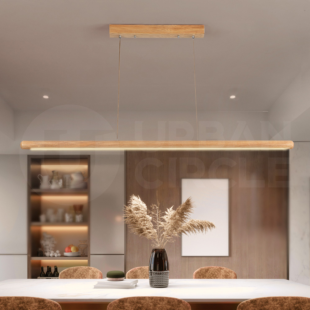 Krear Wooden Pendant Light Solid Wood LED Strips Linear Lighting 1.2M/1.5M/1.8M - Picture 16 of 197