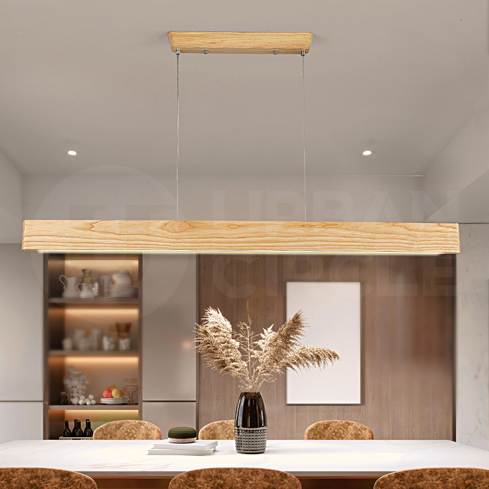 Krear Wooden Pendant Light Solid Wood LED Strips Linear Lighting 1.2M/1.5M/1.8M - Picture 106 of 197