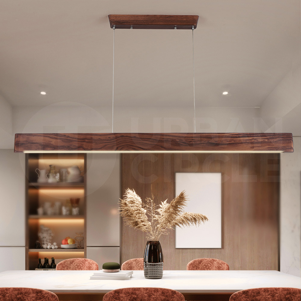 Krear Wooden Pendant Light Solid Wood LED Strips Linear Lighting 1.2M/1.5M/1.8M - Picture 112 of 197