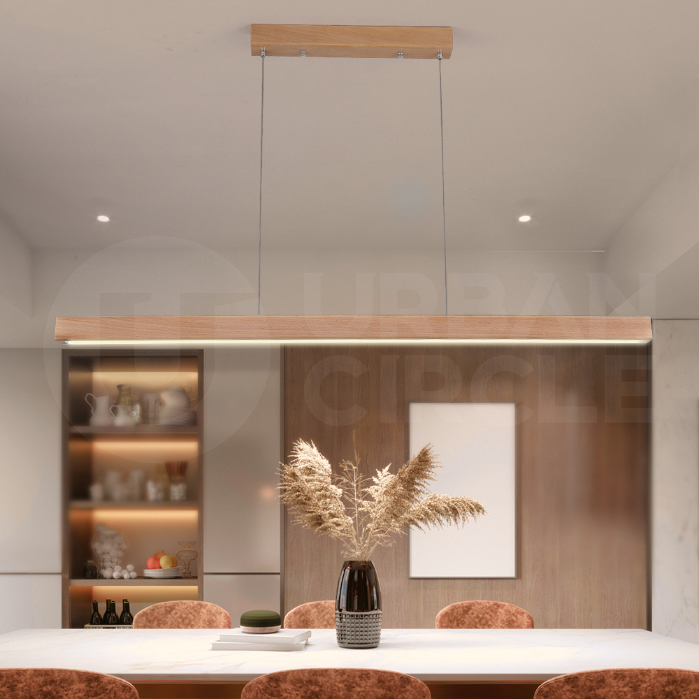 Krear Wooden Pendant Light Solid Wood LED Strips Linear Lighting 1.2M/1.5M/1.8M - Picture 118 of 197