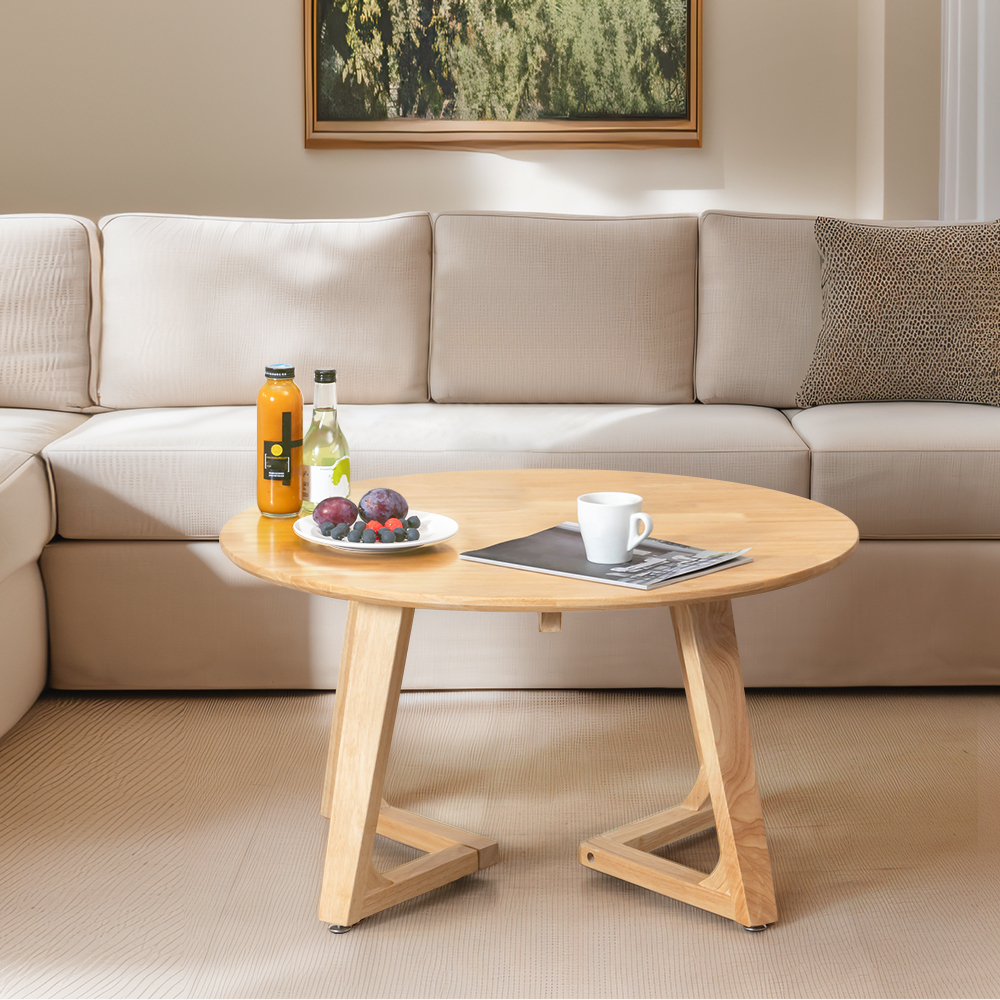 Furb Round Coffee Table Wooden End Table Side Table for Home Living Room 60/80CM - Picture 38 of 55