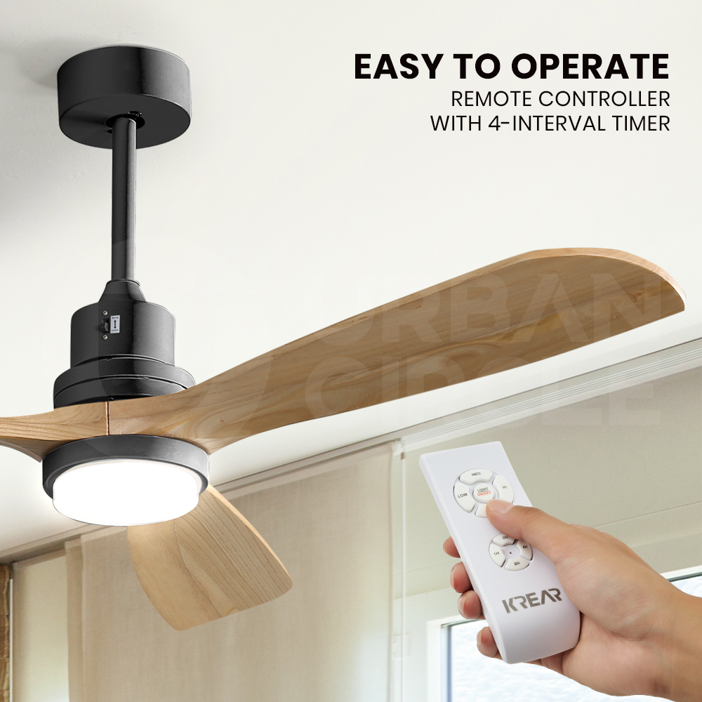 Krear 52" Inch Ceiling Fan Wooden Blades DC Motor Fans Light LED Remote Control - Picture 102 of 312
