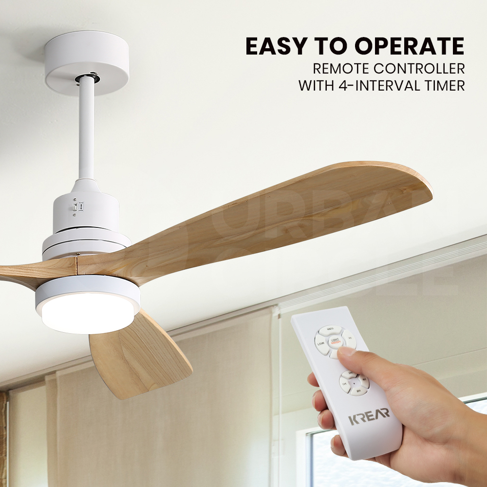Krear 52" Inch Ceiling Fan Wooden Blades DC Motor Fans Light LED Remote Control - Picture 114 of 312