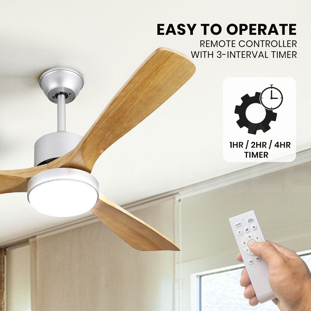Krear 52" Ceiling Fan Wooden Blades DC Motor 6 Speed Remote Control LED Light - Picture 18 of 23