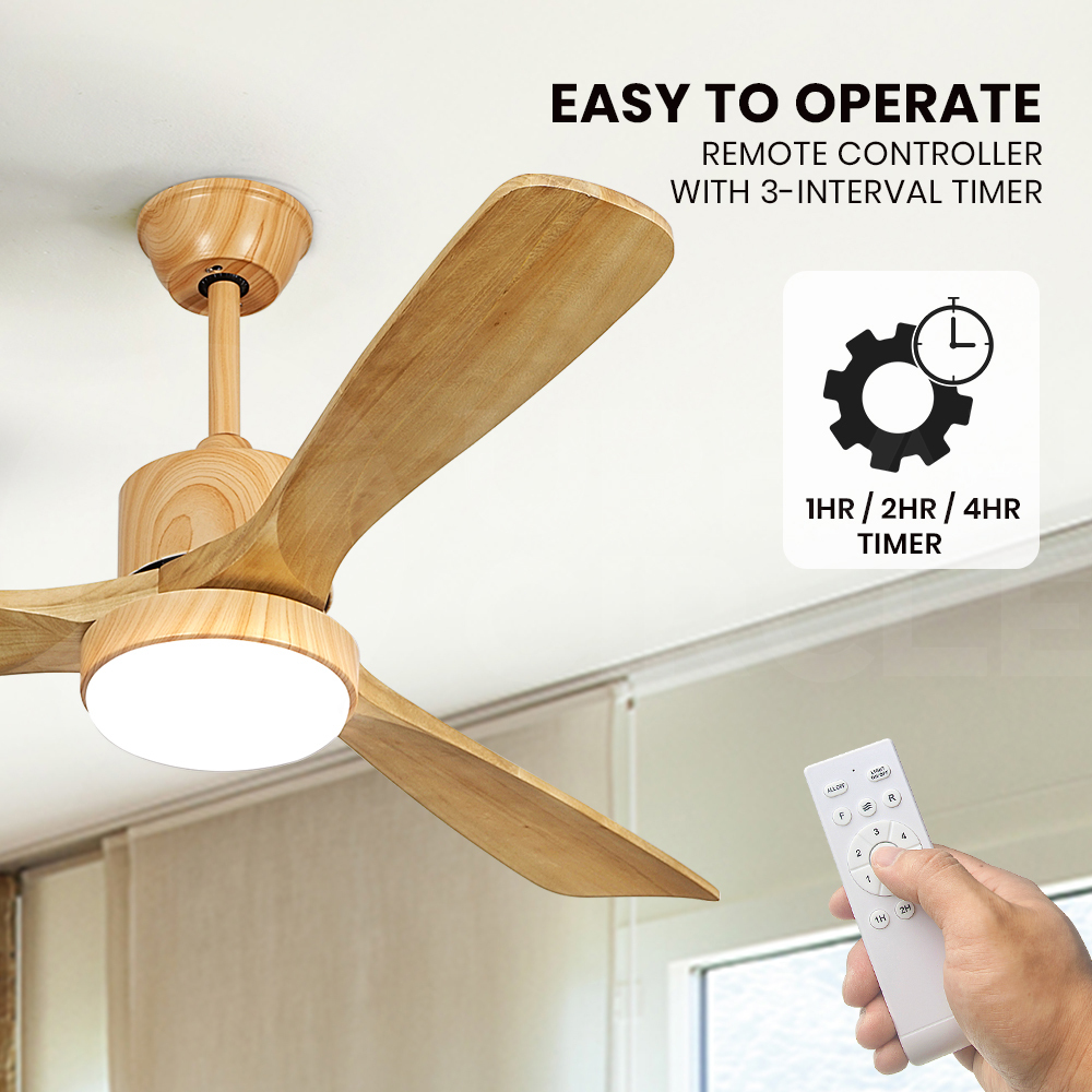 Krear Ceiling Fan With Light Remote Control 52'' DC Wood Blade Strong Wind Timer - Picture 39 of 55