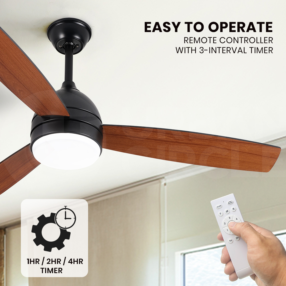 Krear 52" Inch Ceiling Fan Wooden Blades DC Motor Fans Light LED Remote Control - Picture 294 of 312