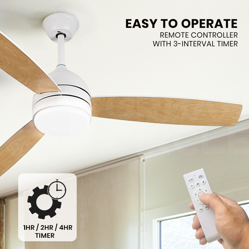 Krear 52" Inch Ceiling Fan Wooden Blades DC Motor Fans Light LED Remote Control - Picture 306 of 312