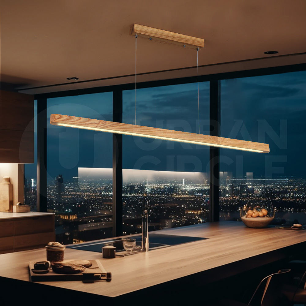 Krear Wooden Pendant Light Solid Wood LED Strips Linear Lighting 1.2M/1.5M/1.8M - Picture 155 of 197