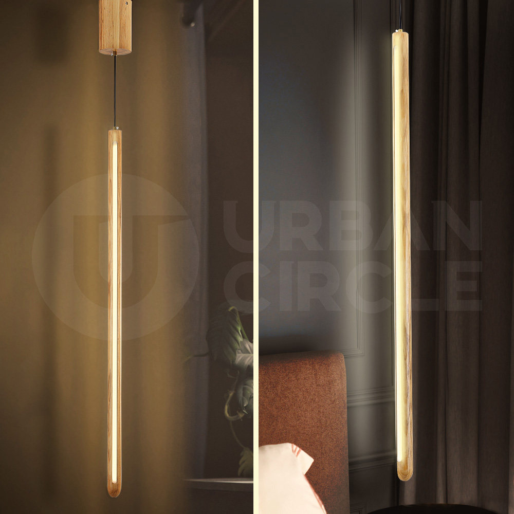 Krear Wooden Pendant Light Solid Wood LED Strips Linear Lighting 1.2M/1.5M/1.8M - Picture 191 of 197