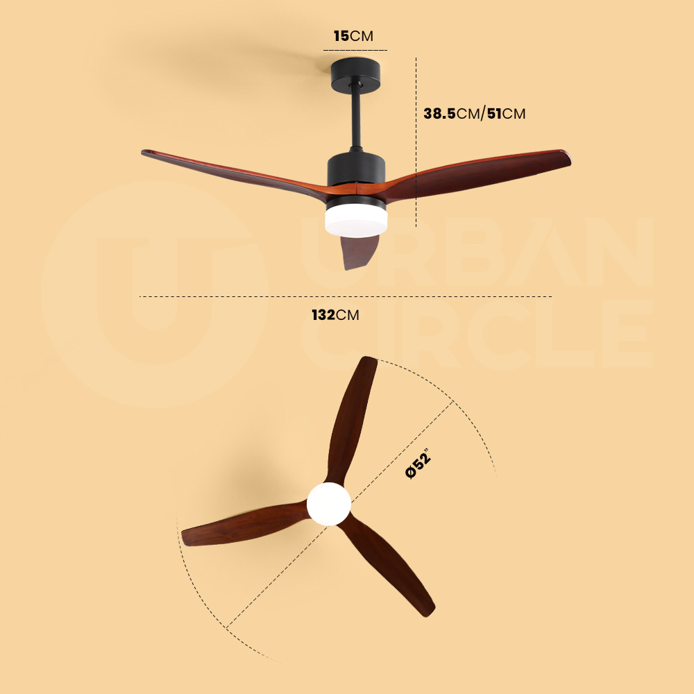 Krear 52" Inch Ceiling Fan Wooden Blades DC Motor Fans Light LED Remote Control - Picture 43 of 312