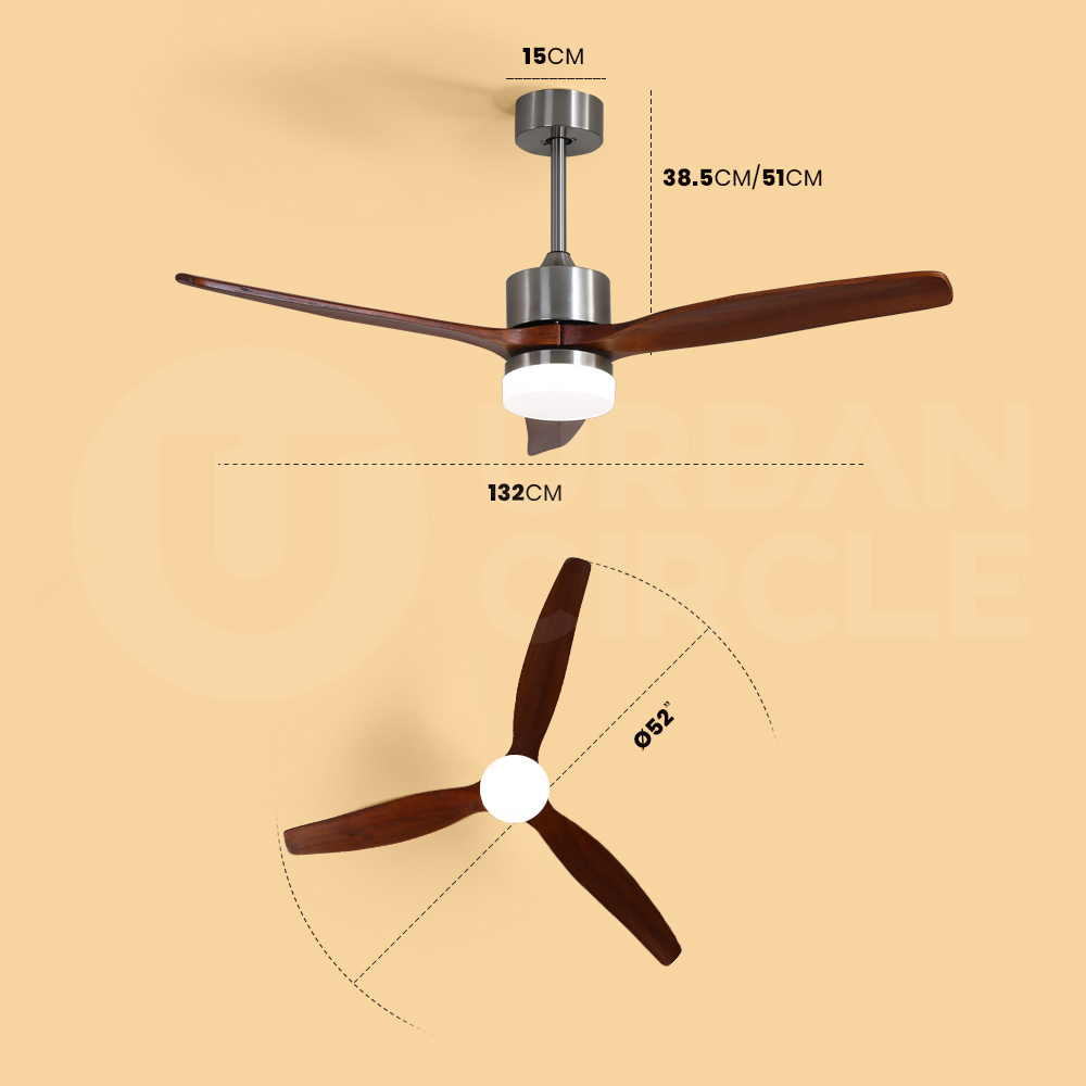 Krear 52" Inch Ceiling Fan Wooden Blades DC Motor Fans Light LED Remote Control - Picture 55 of 312