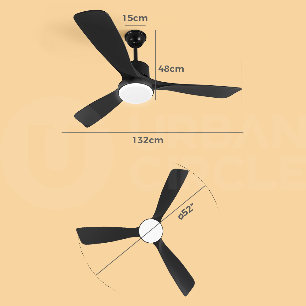 Krear 52" Ceiling Fan Wooden Blades DC Motor 6 Speed Remote Control LED Light - Picture 8 of 23