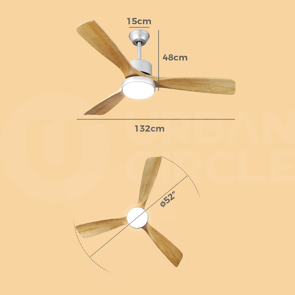 Krear 52" Ceiling Fan Wooden Blades DC Motor 6 Speed Remote Control LED Light - Picture 19 of 23
