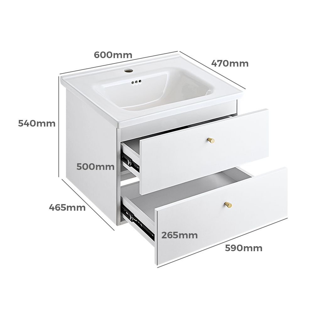 Simplus Bathroom Vanity Unit Sink With Ceramic Basin Cabinet Storage Wall Hung - Picture 18 of 80