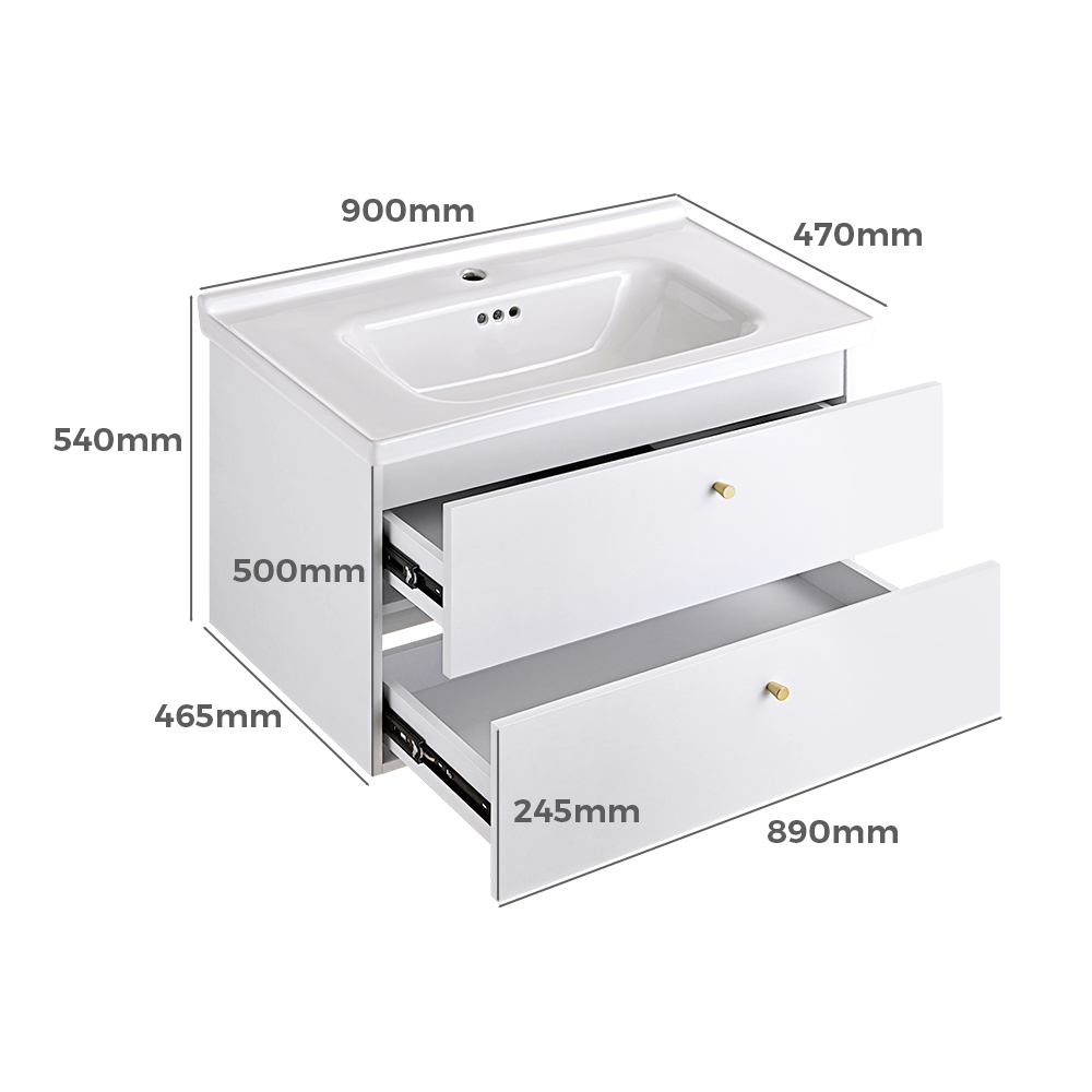Simplus Bathroom Vanity Unit Sink With Ceramic Basin Cabinet Storage Wall Hung - Picture 38 of 80