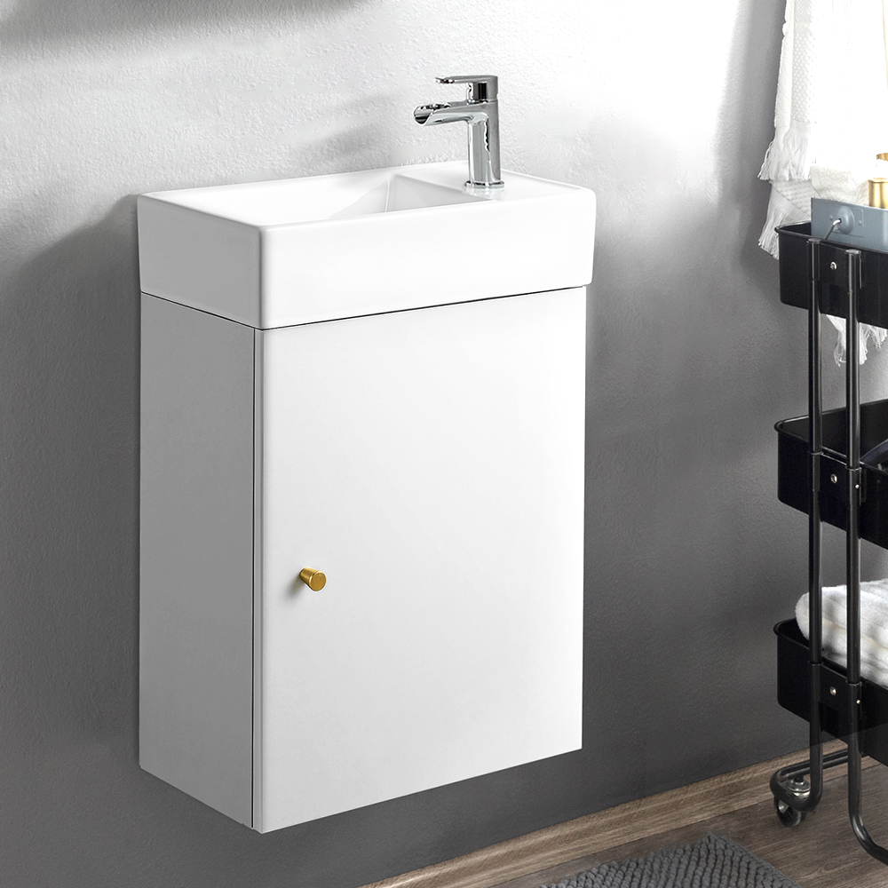 Simplus Bathroom Vanity Unit Sink With Ceramic Basin Cabinet Storage Wall Hung - Picture 48 of 80