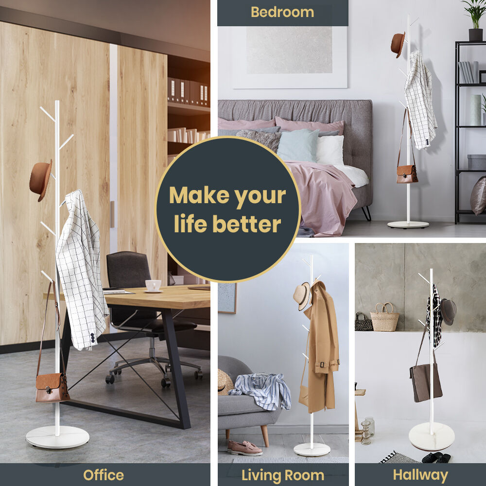 Furb Coat Rack Steel Clothes Stand Tree Hanger Hat Garment Hook Marble