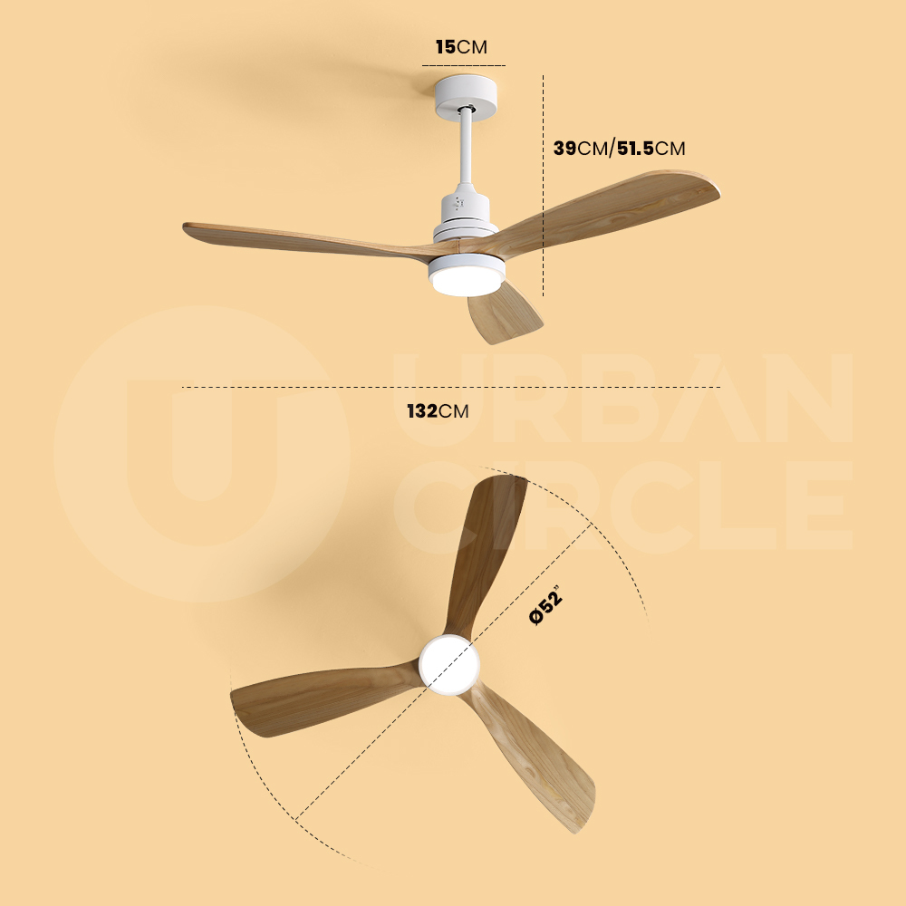 Krear 52" Inch Ceiling Fan Wooden Blades DC Motor Fans Light LED Remote Control - Picture 116 of 312