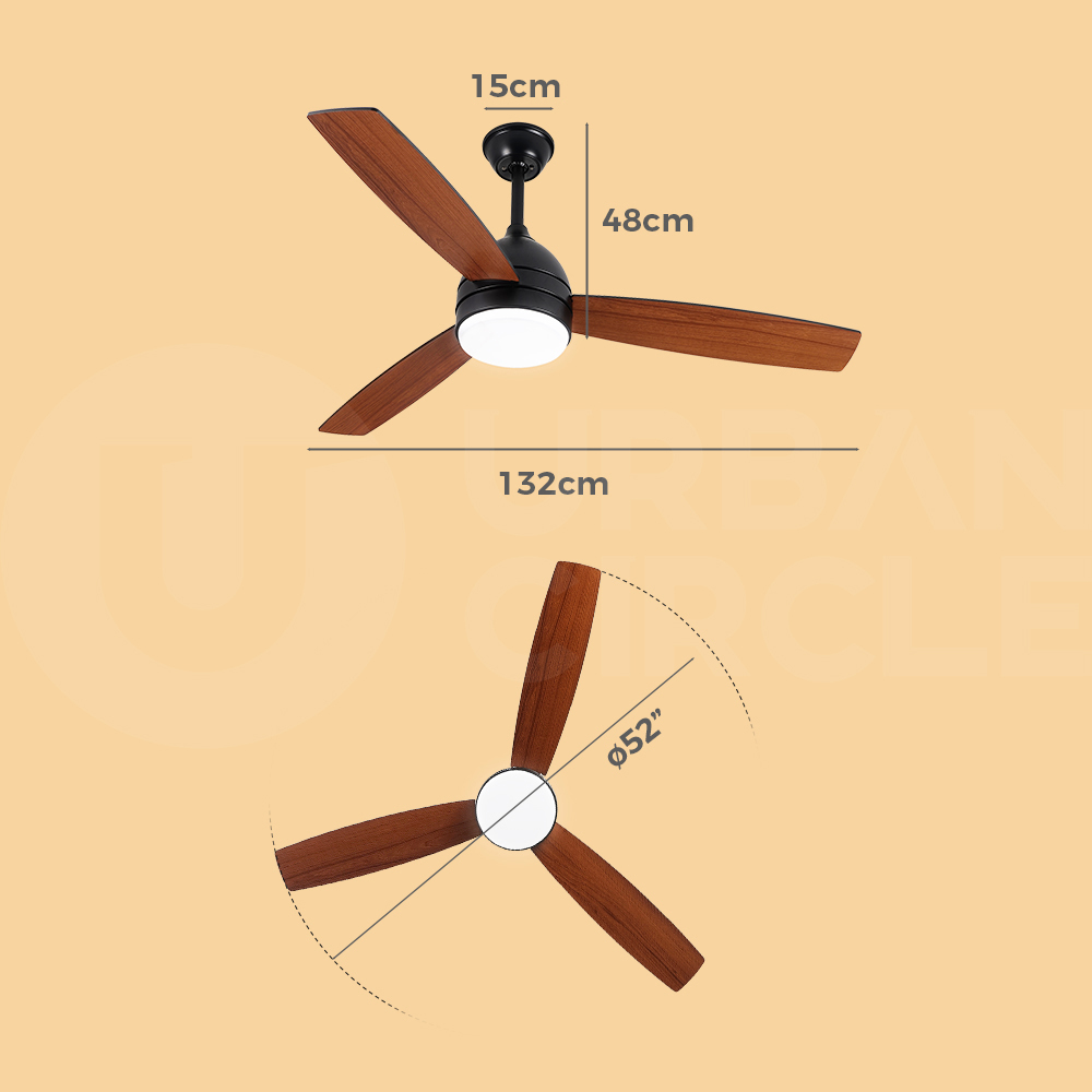 Krear 52" Inch Ceiling Fan Wooden Blades DC Motor Fans Light LED Remote Control - Picture 296 of 312