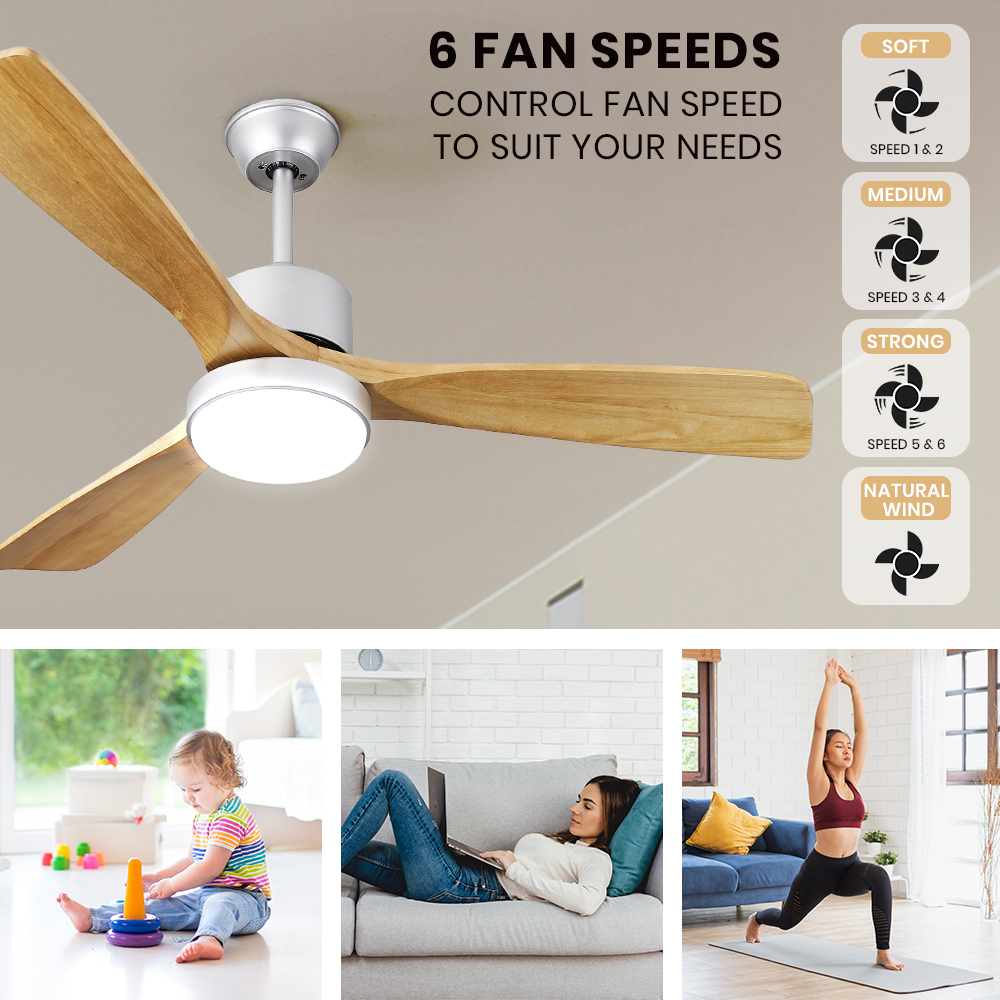 Krear 52" Ceiling Fan Wooden Blades DC Motor 6 Speed Remote Control LED Light - Picture 21 of 23