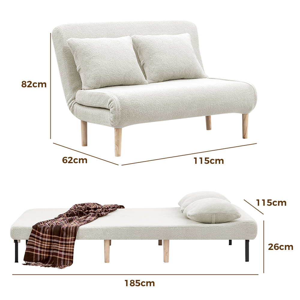 Furb Sofa Bed Lounge Chair Sherpa Fabric Folding Recliner Single/Double Seat - Picture 65 of 99