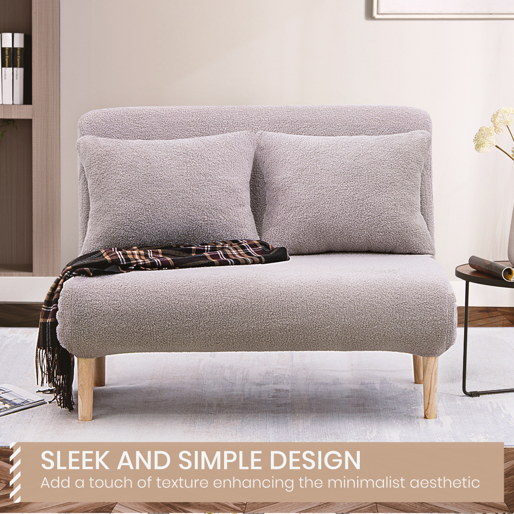 Furb Sofa Bed Lounge Chair Sherpa Fabric Folding Recliner Single/Double Seat - Picture 76 of 99