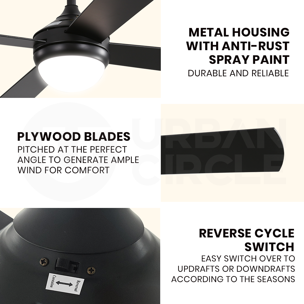 Krear 52" Inch Ceiling Fan Wooden Blades DC Motor Fans Light LED Remote Control - Picture 70 of 312