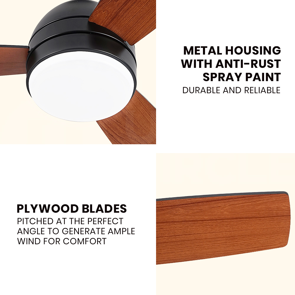Krear 52'' Wood Ceiling Fan DC Motor with LED Light Remote Control 3 Blades Home - Picture 20 of 32