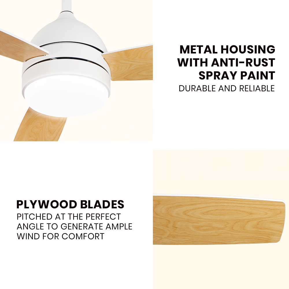 Krear 52'' Wood Ceiling Fan DC Motor with LED Light Remote Control 3 Blades Home - Picture 31 of 32