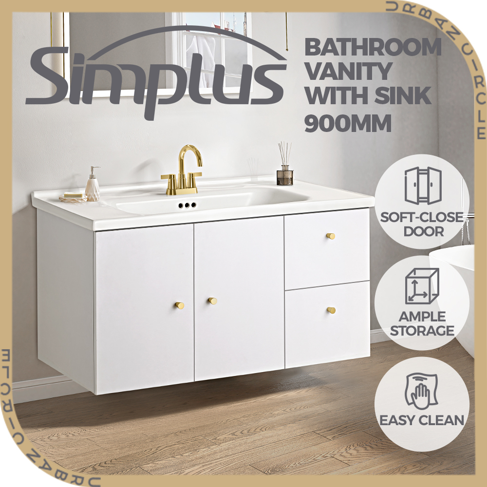 Simplus Bathroom Vanity Unit Sink With Ceramic Basin Cabinet Storage Wall Hung - Picture 71 of 80