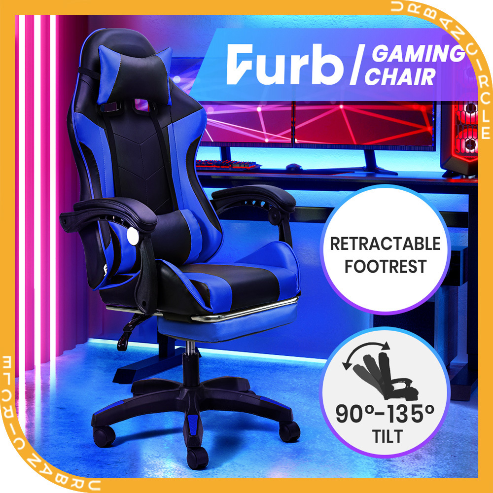 Blue gaming hotsell chair with footrest