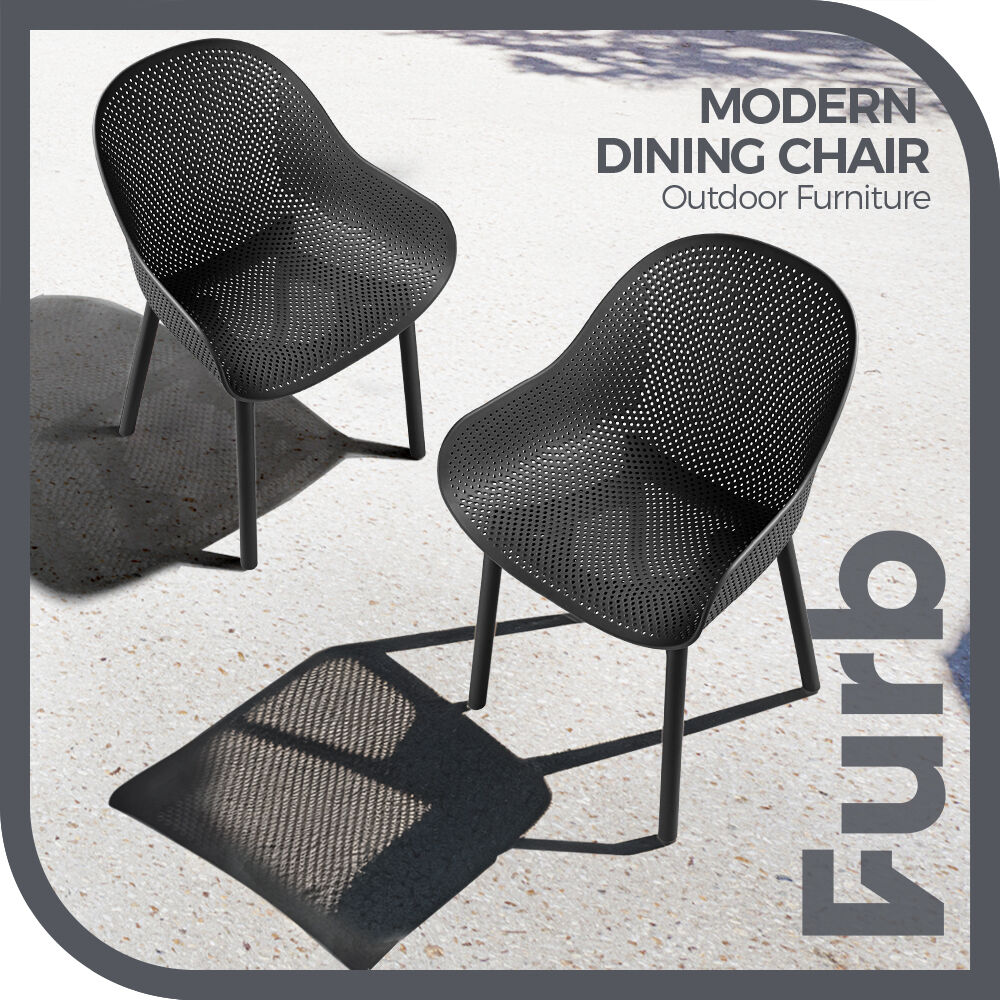 Furb 2PC Outdoor Dining Chair Lounge Chair Patio Furniture Garden Black/Camel - Picture 31 of 50