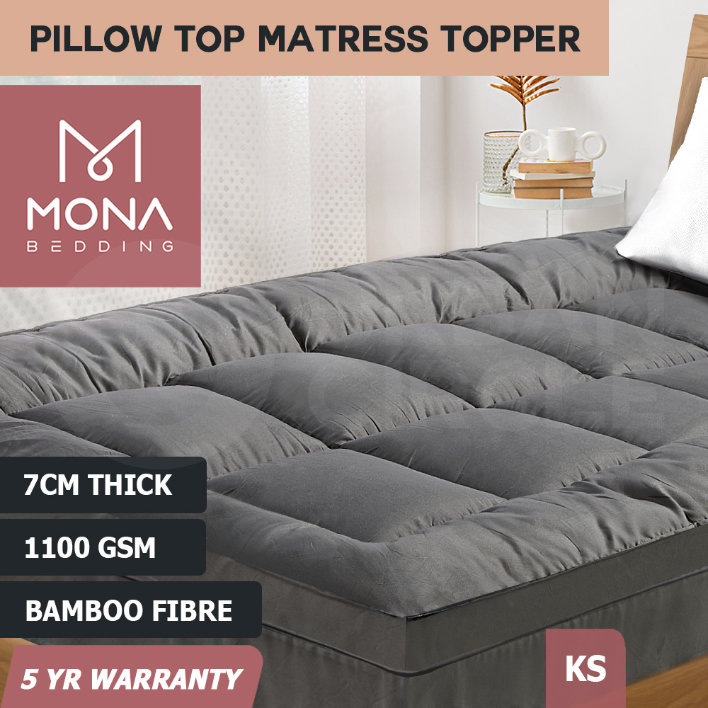 Mona Bedding Bamboo Charcoal Pillowtop Mattress Topper Protector Cover