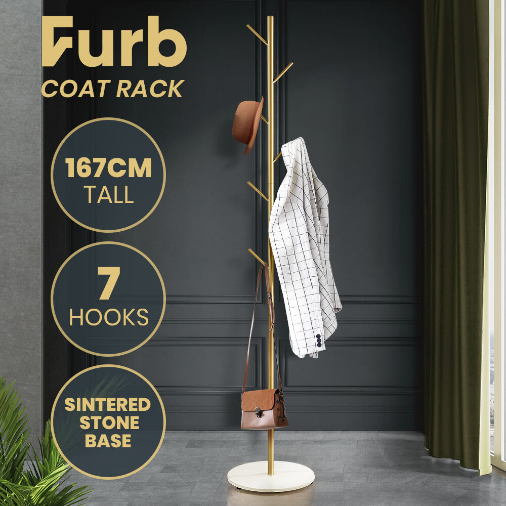 Furb Coat Rack Steel Clothes Stand Tree Hanger Hat Garment Hook Marble