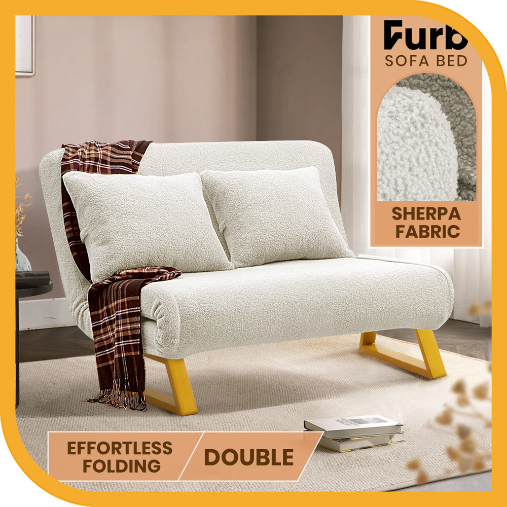 Furb Sofa Bed Lounge Chair Sherpa Fabric Folding Recliner Single/Double Seat - Picture 12 of 99