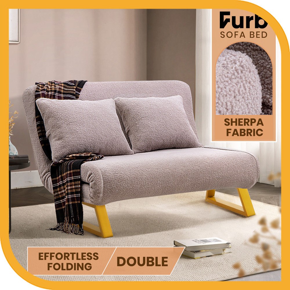 Furb Sofa Bed Lounge Chair Sherpa Fabric Folding Recliner Single/Double Seat - Picture 23 of 99